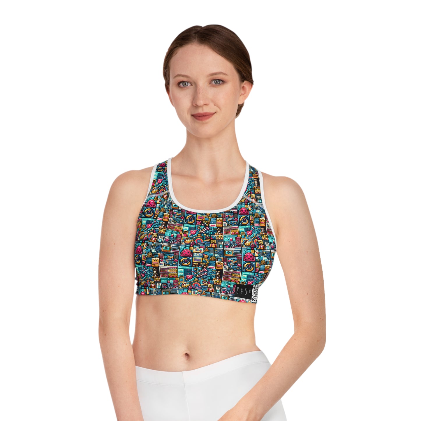 Digital Pop Culture Mashup Maximalist Pop Sports Bra - 8404 Design-47