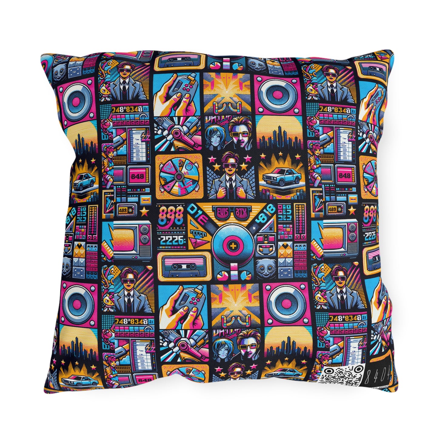 Digital Pop Culture Mashup Maximalist Pop Outdoor Pillow - 8404 Design-52
