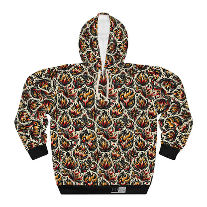 Fire & Flames Bold Streetwear Statement Pullover Hoodie - 8404 Design-57