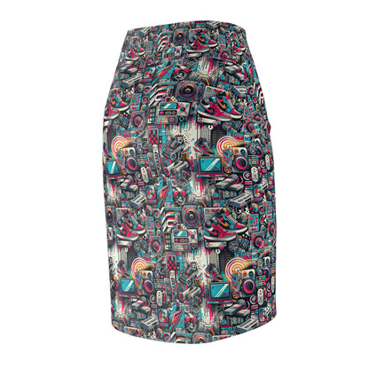 Urban Graffiti Fusion Eclectic Street Art Meets Modern Tech Culture Women's Pencil Skirt - 8404 Design-50