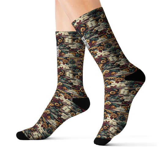 Digital Renaissance Modern Baroque Fusion Sublimation Socks - 8404 Design-63