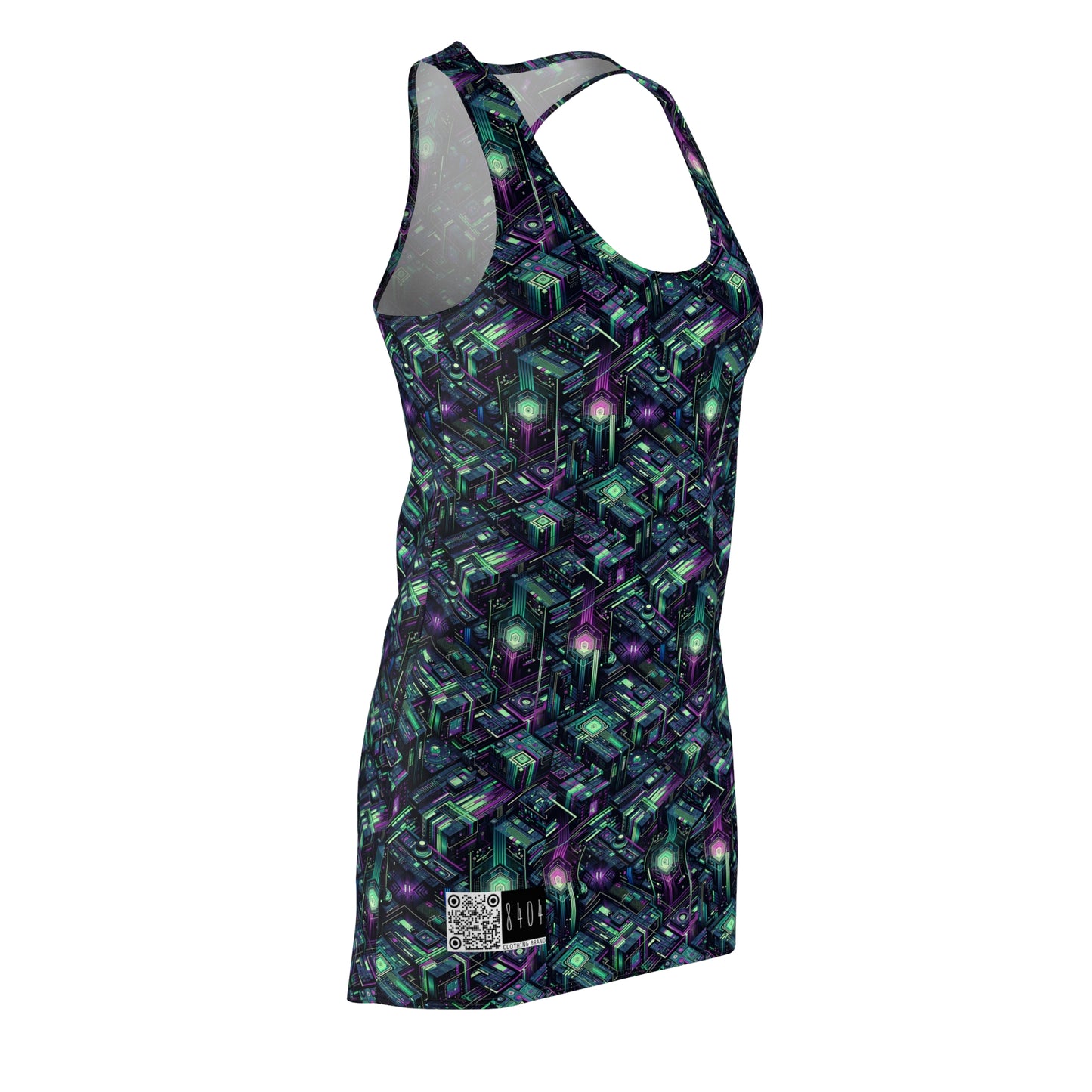 Tech Noir Aesthetics Tech-Forward Urban Dystopia Women's Cut & Sew Racerback Dress - 8404 Design-43
