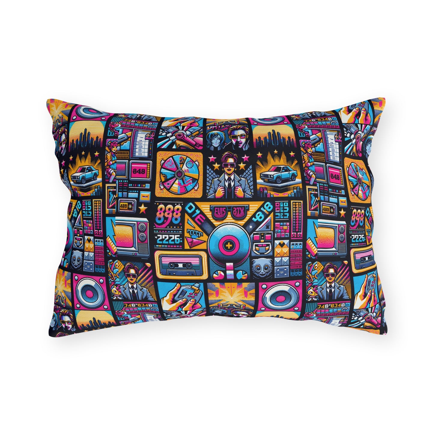 Digital Pop Culture Mashup Maximalist Pop Outdoor Pillow - 8404 Design-52