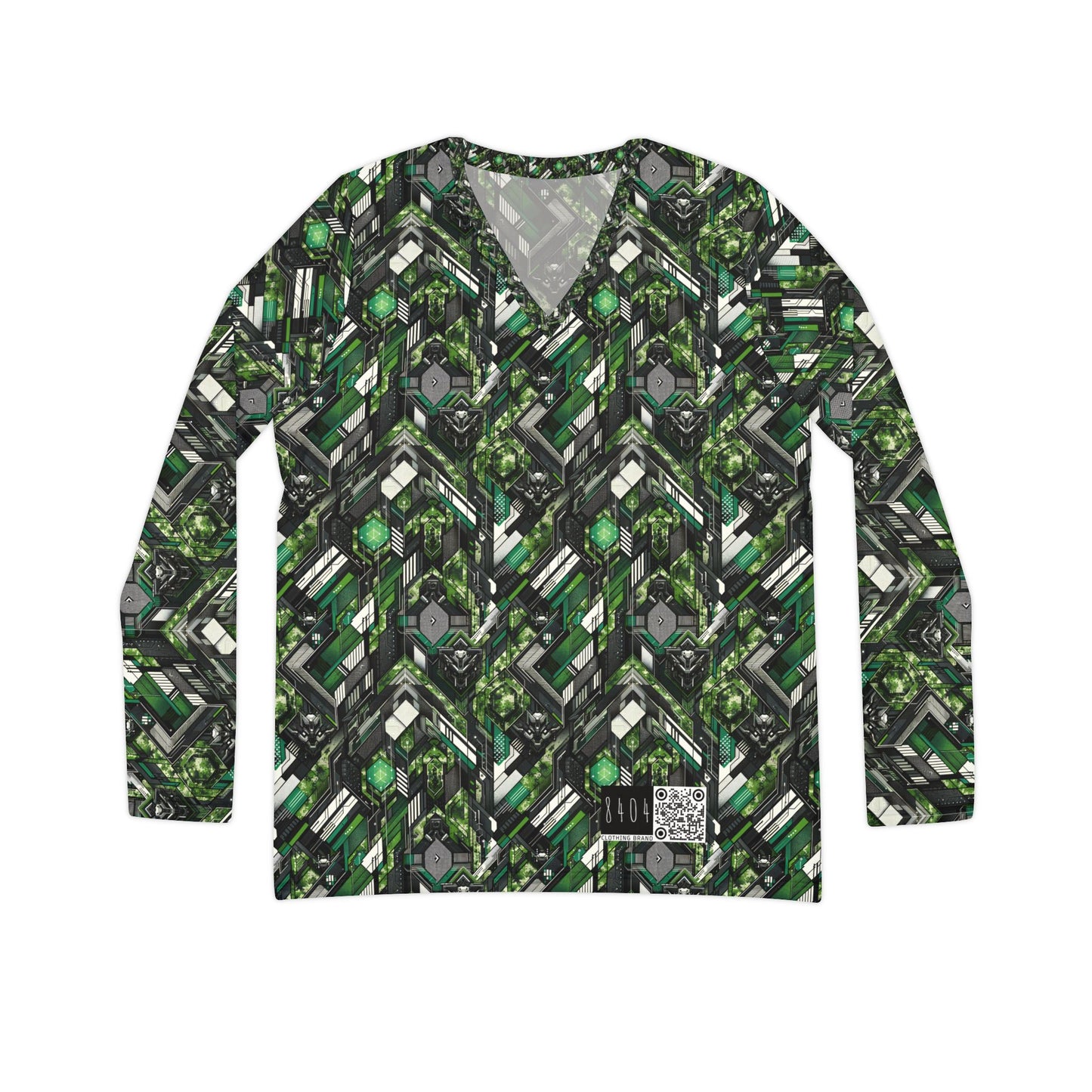 Tech Camo Fusion Tech-Forward Streetwear With a Futuristic Edge Women's Long Sleeve V-Neck Shirt - 8404 Design-58