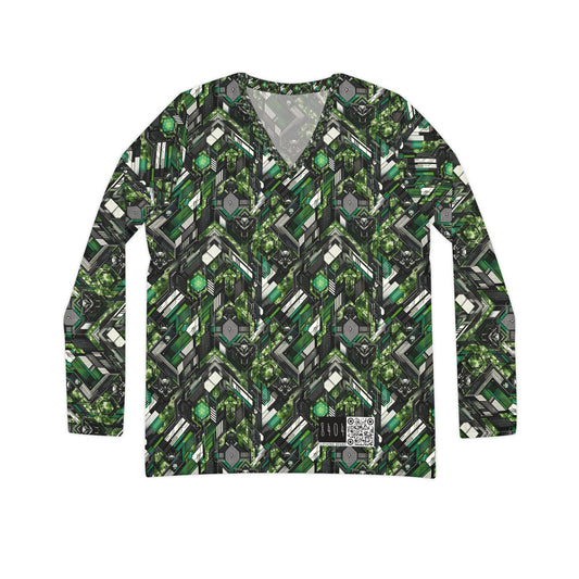 Tech Camo Fusion Tech-Forward Streetwear With a Futuristic Edge Women's Long Sleeve V-Neck Shirt - 8404 Design-58