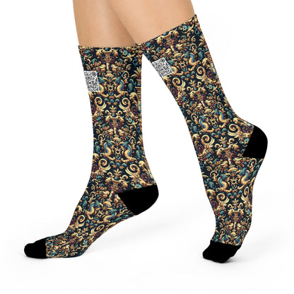 Digital Renaissance Modern Baroque Fusion Cushioned Crew Socks - 8404 Design-57
