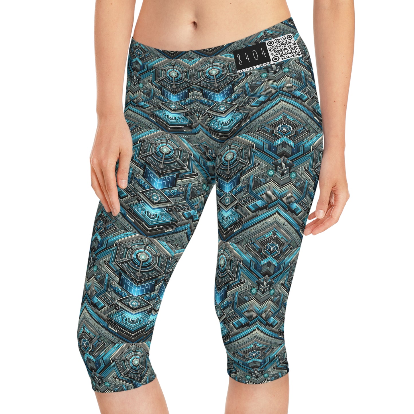 Tech-Infused Futurism Sleek Tech Edge Women's Capri Leggings - 8404 Design-49