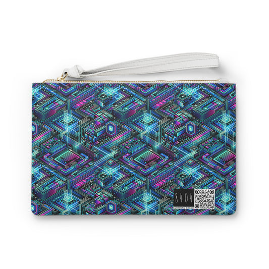 Digital Dreamland Futuristic Tech Aesthetic Clutch Bag - 8404 Design-42