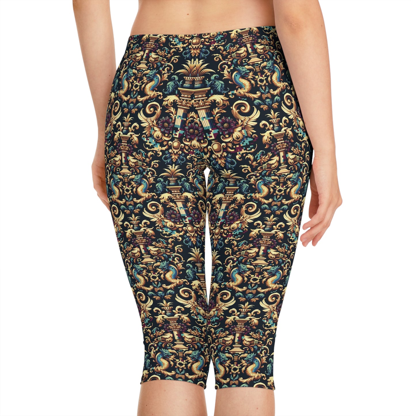 Digital Renaissance Modern Baroque Fusion Women's Capri Leggings - 8404 Design-57
