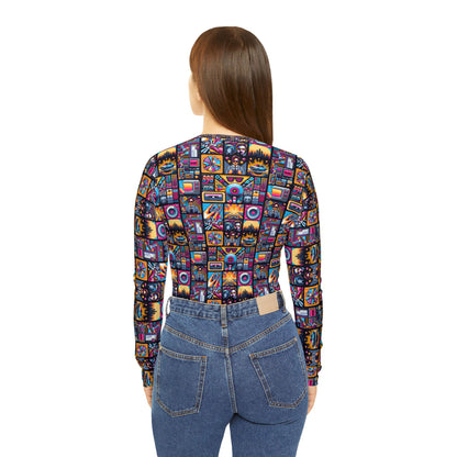 Digital Pop Culture Mashup Maximalist Pop Women's Long Sleeve V-neck Shirt - 8404 Design-52