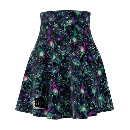 Tech Noir Aesthetics Tech-Forward Urban Dystopia Women's Skater Skirt - 8404 Design-43