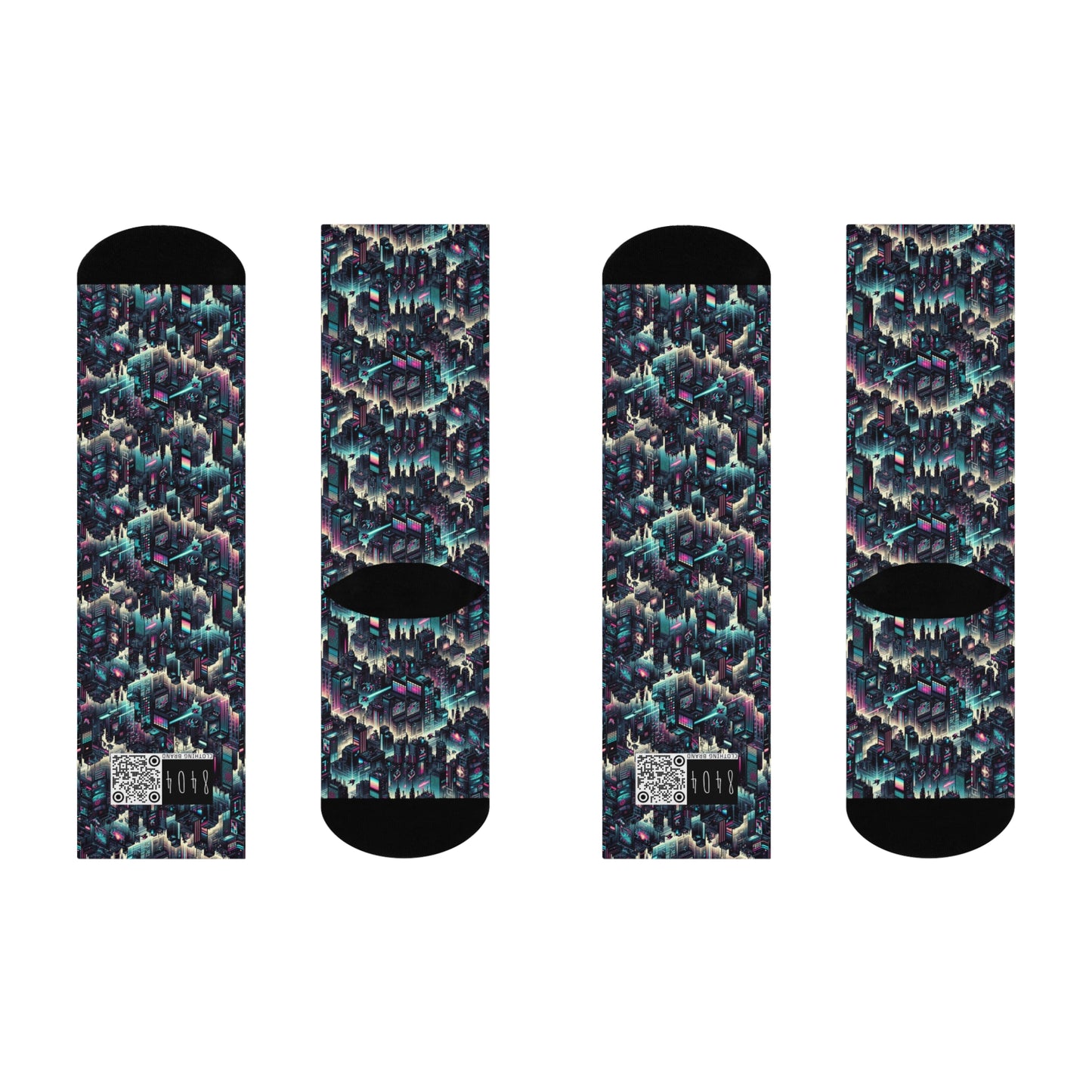 Digital Rebellion Tech-Inspired Streetwear Cushioned Crew Socks - 8404 Design-51