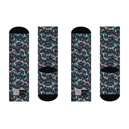 Digital Rebellion Tech-Inspired Streetwear Cushioned Crew Socks - 8404 Design-51