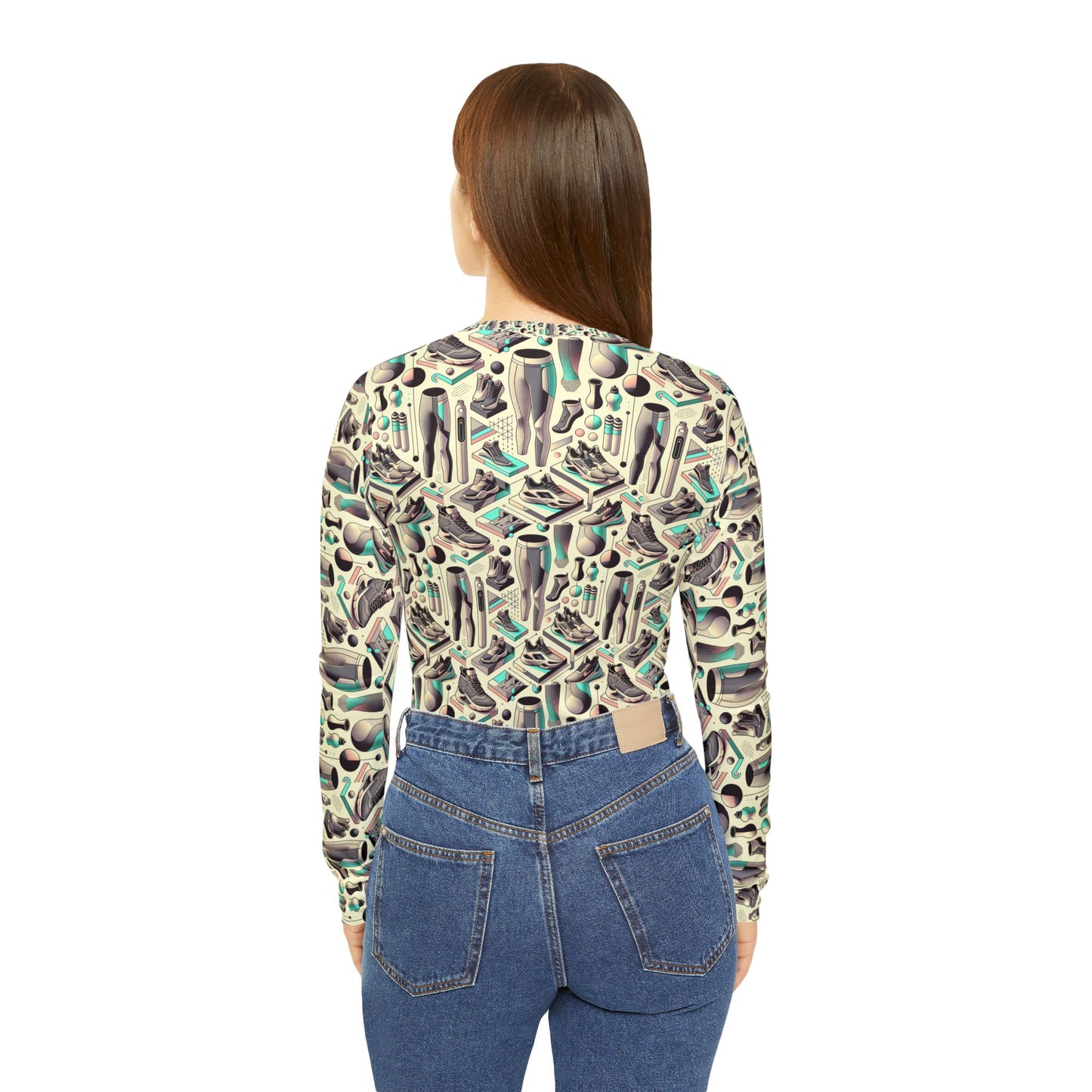 Tech-Infused Athleisure Futuristic Athletic Tech Women's Long Sleeve V-Neck Shirt - 8404 Design-44