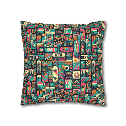Skate Culture Revival Urban Retro Cool Spun Polyester Square Pillowcase - 8404 Design-61
