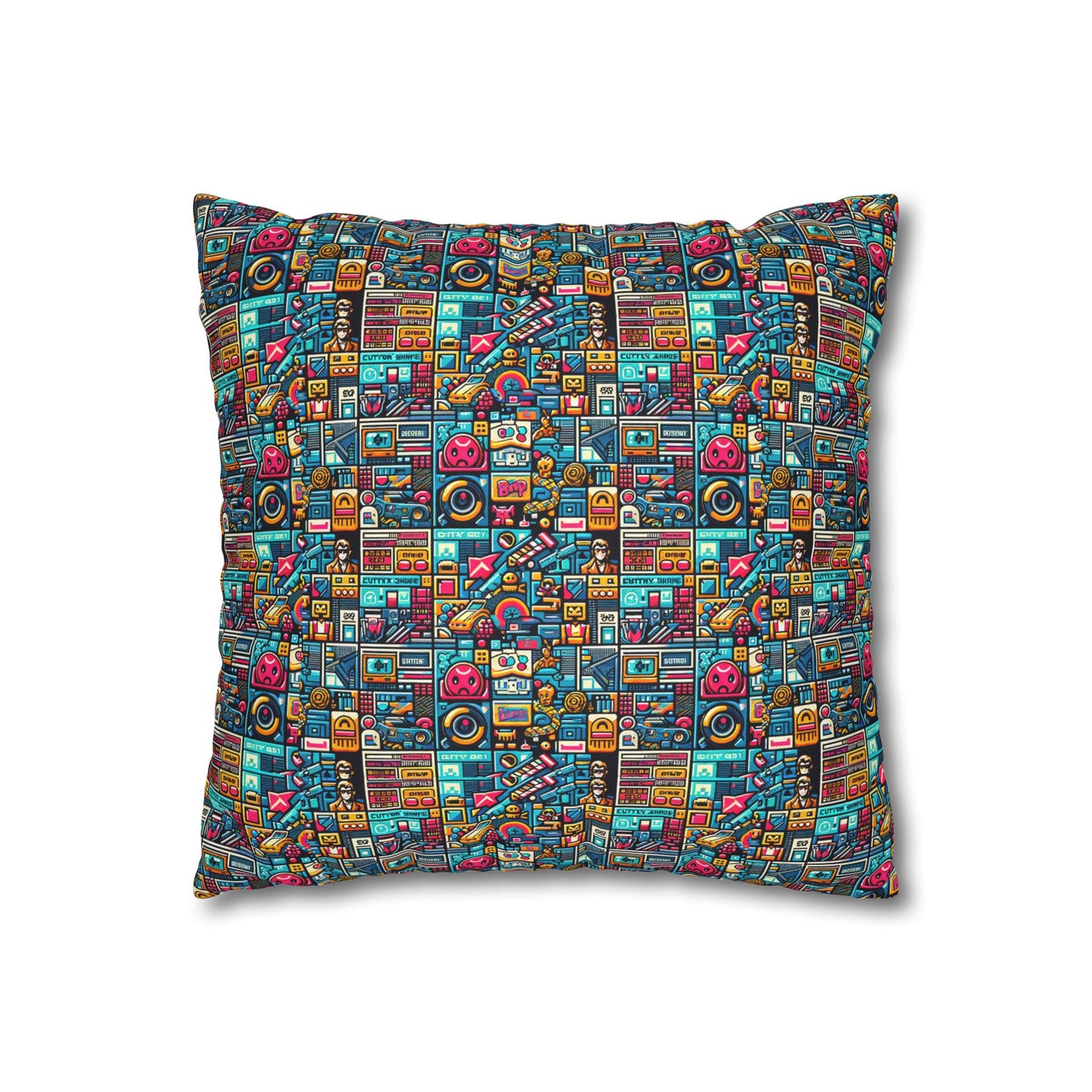 Digital Pop Culture Mashup Maximalist Pop Spun Polyester Square Pillowcase - 8404 Design-47