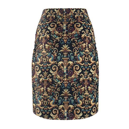 Digital Renaissance Modern Baroque Fusion Women's Pencil Skirt - 8404 Design-57