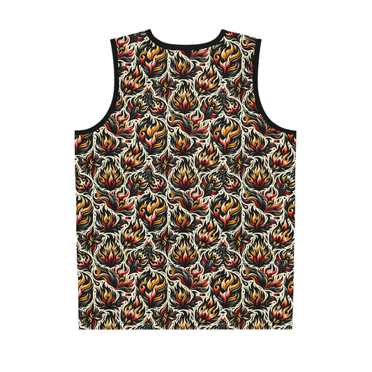 Fire & Flames Bold Streetwear Statement Basketball Jersey - 8404 Design-57