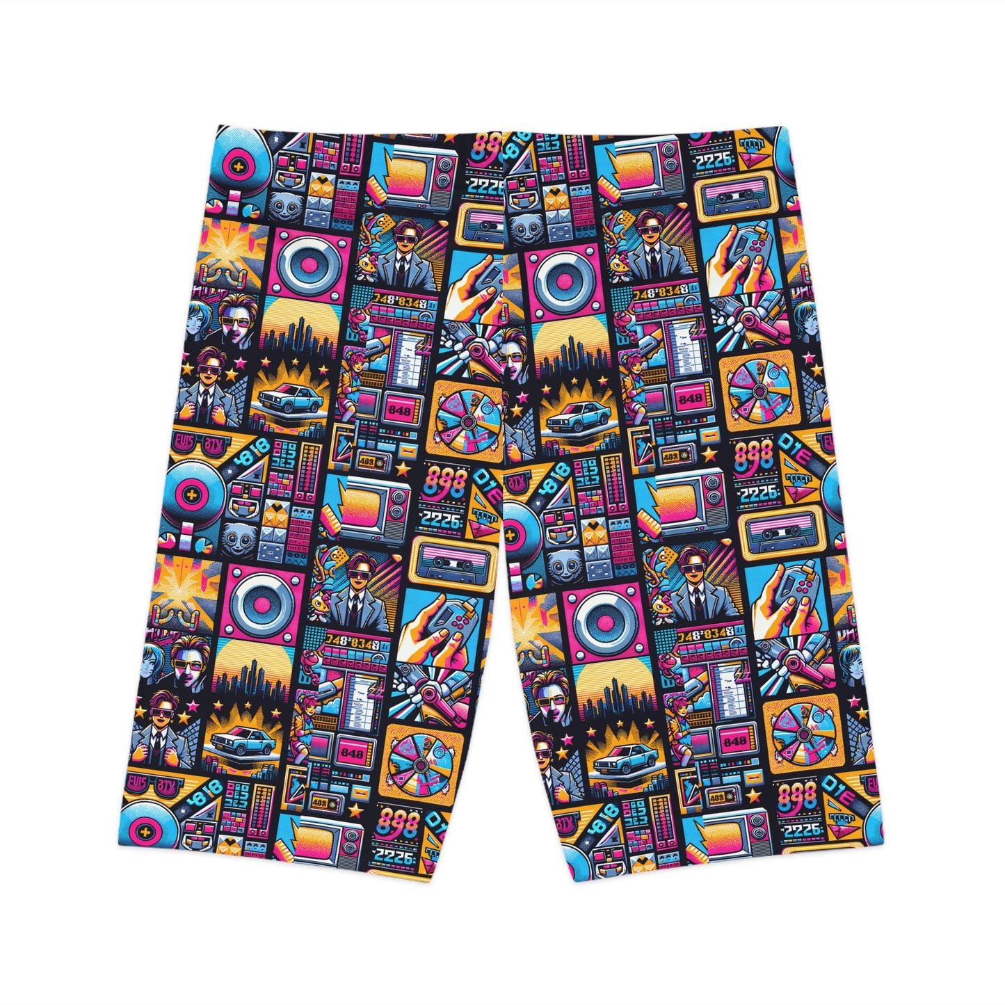 Digital Pop Culture Mashup Maximalist Pop Women's Bike Shorts - 8404 Design-52