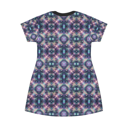Iridescent Tech Fusion Tech-Forward Streetwear T-Shirt Dress - 8404 Design-61