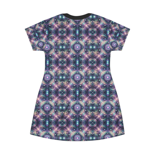 Iridescent Tech Fusion Tech-Forward Streetwear T-Shirt Dress - 8404 Design-61