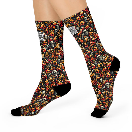 Flame Graphics Maximalist Streetwear Cushioned Crew Socks - 8404 Design-76