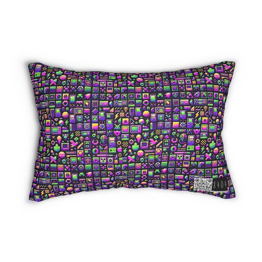 Digital Nostalgia Remix Modern Vintage Fusion Spun Polyester Lumbar Pillow - 8404 Design-49 B