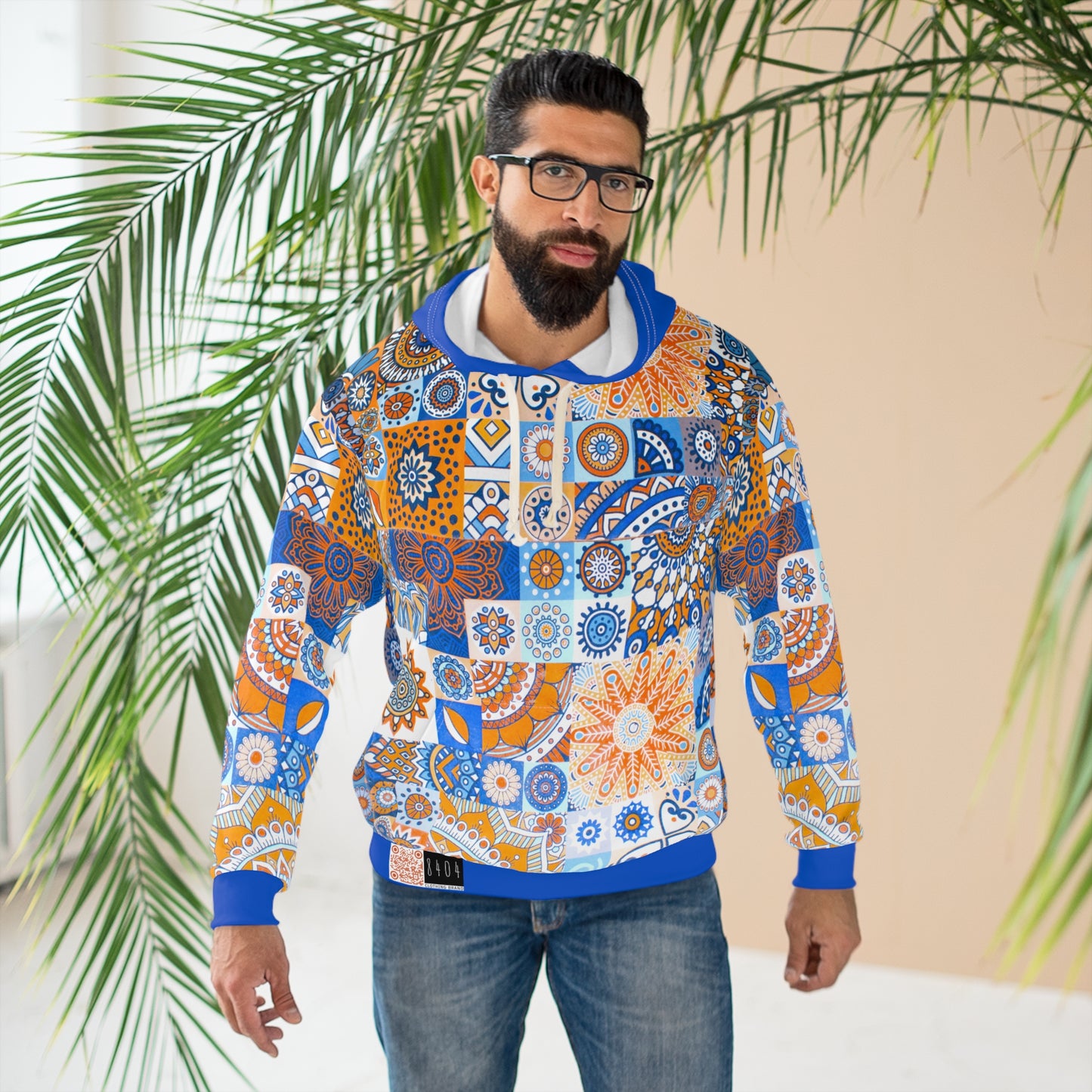 8404 Unisex Adult's "mosaic Collage" Fashion Pullover Hoodie in Blue