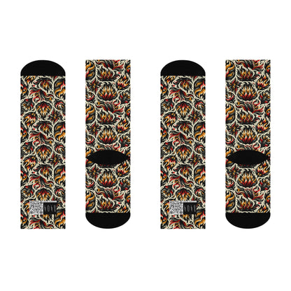 Fire & Flames Bold Streetwear Statement Cushioned Crew Socks - 8404 Design-57