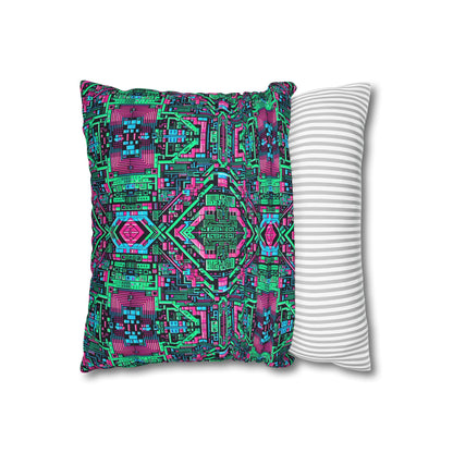 Digital Glitch Vibes Tech-Inspired Streetwear Spun Polyester Square Pillowcase - 8404 Design-71