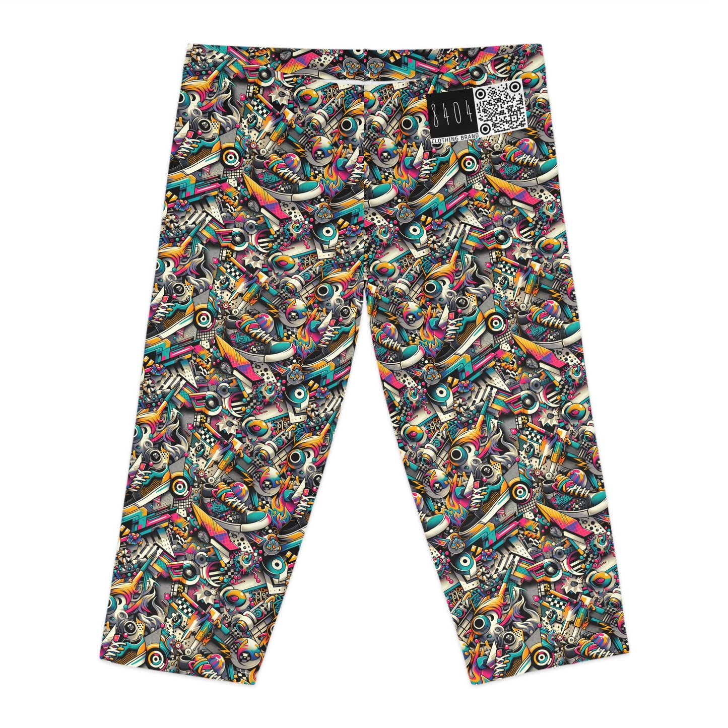 Urban Graffiti Fusion Eclectic Street Art Meets Modern Tech Culture Women's Capri Leggings - 8404 Design-55