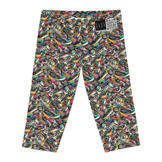 Urban Graffiti Fusion Eclectic Street Art Meets Modern Tech Culture Women's Capri Leggings - 8404 Design-55