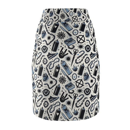 Cultural Rebellion Graphics Edgy and Rebellious With a Hint of Nostalgia Women's Pencil Skirt - 8404 Design-57