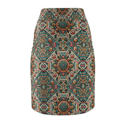 Cultural Fusion Tech Blend of Cultural Heritage With Tech-Inspired Elements Women's Pencil Skirt - 8404 Design-74