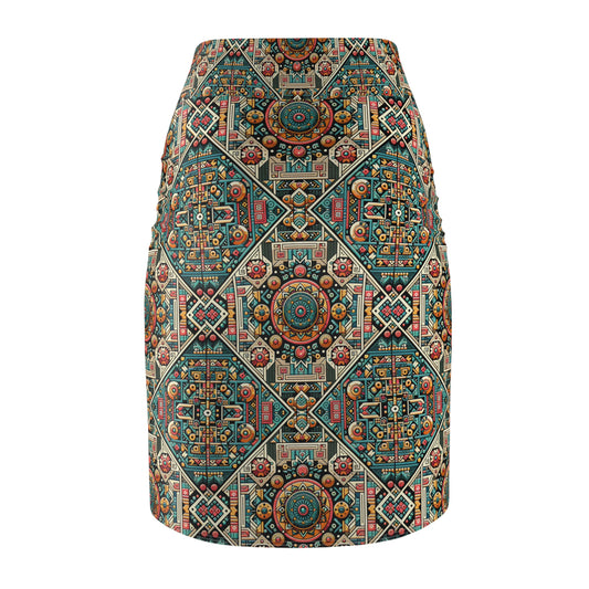 Cultural Fusion Tech Blend of Cultural Heritage With Tech-Inspired Elements Women's Pencil Skirt - 8404 Design-74