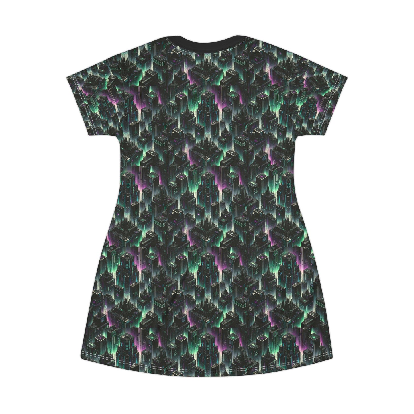 Tech Noir Aesthetics Tech-Forward Urban Dystopia T-Shirt Dress - 8404 Design-44
