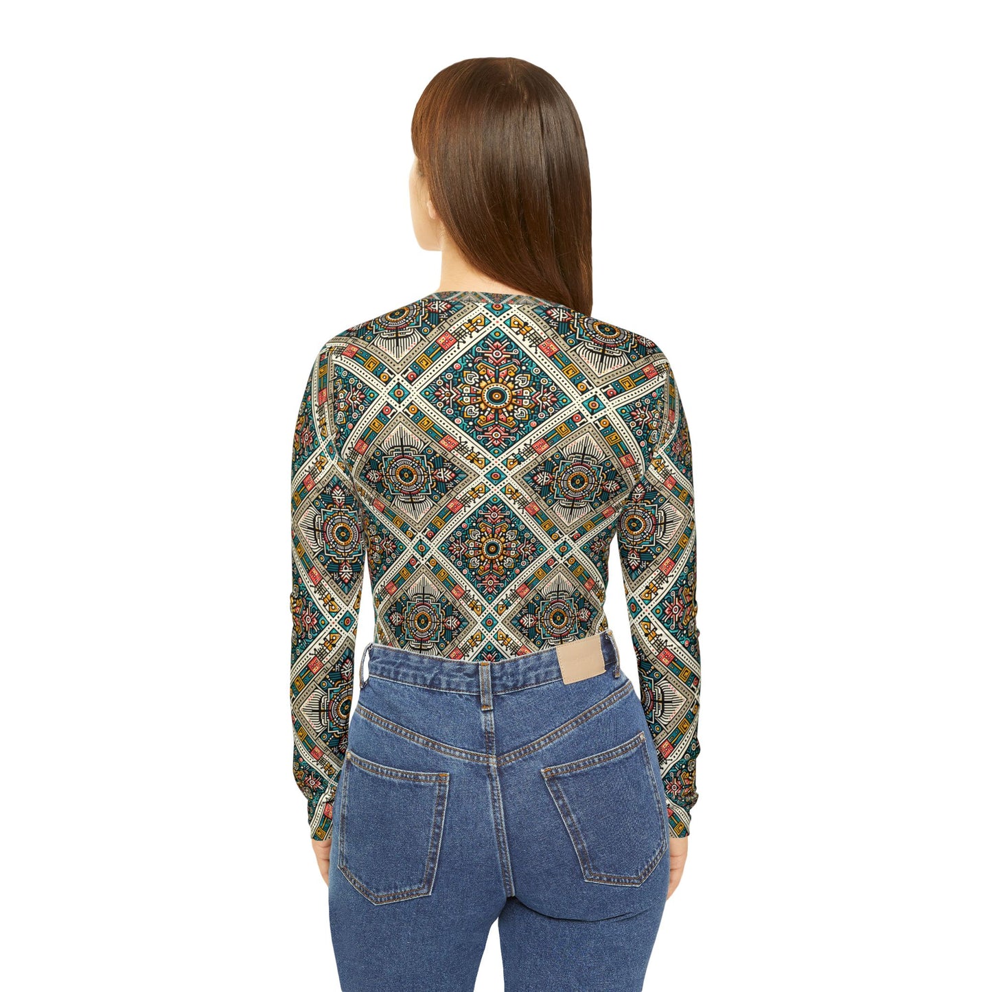 Cultural Fusion Tech Blend of Cultural Heritage With Tech-Inspired Elements Women's Long Sleeve V-Neck Shirt - 8404 Design-64