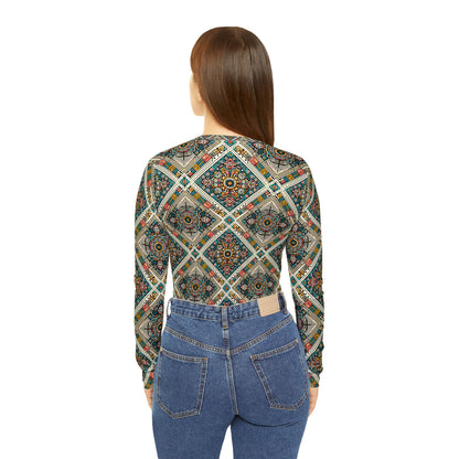 Cultural Fusion Tech Blend of Cultural Heritage With Tech-Inspired Elements Women's Long Sleeve V-Neck Shirt - 8404 Design-64