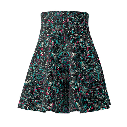 Digital Rebellion Tech-Inspired Streetwear Women's Skater Skirt - 8404 Design-54