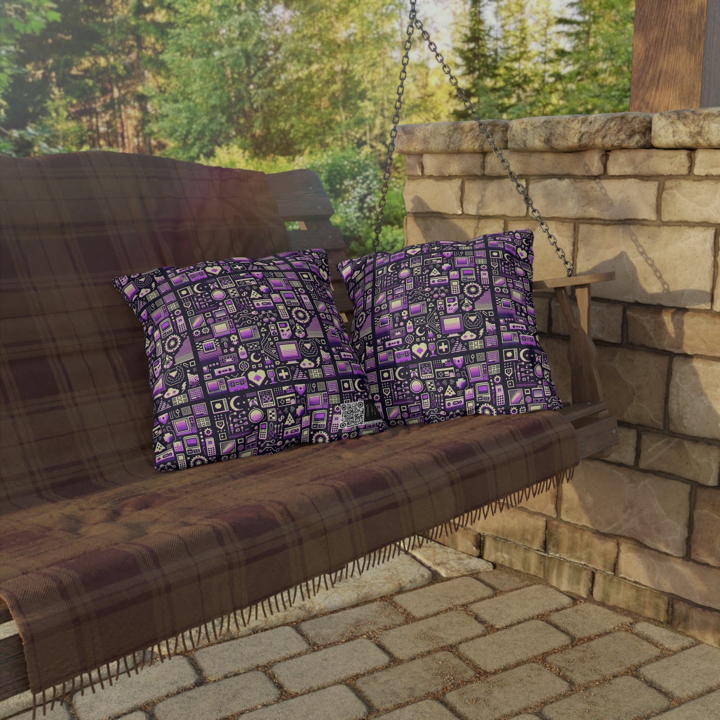 Digital Nostalgia Remix Modern Vintage Fusion Outdoor Pillow - 8404 Design-54