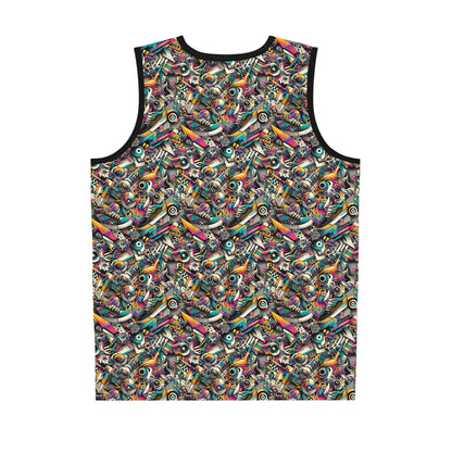 Urban Graffiti Fusion Eclectic Street Art Meets Modern Tech Culture Basketball Jersey - 8404 Design-55