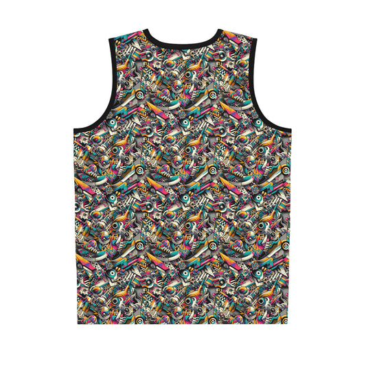 Urban Graffiti Fusion Eclectic Street Art Meets Modern Tech Culture Basketball Jersey - 8404 Design-55