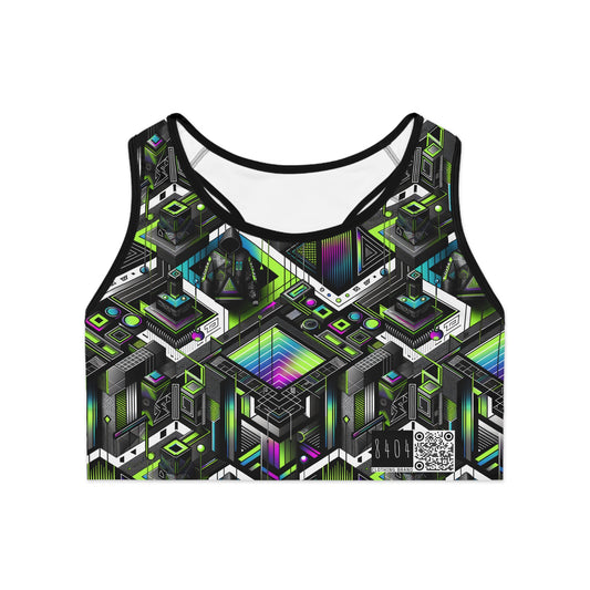 Retro Futurism Graphics Tech-Forward Streetwear Sports Bra - 8404 Design-52