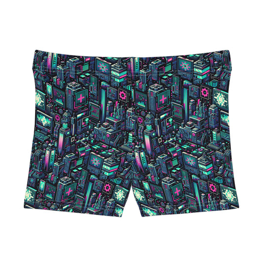 Digital Rebellion Tech-Inspired Streetwear Women's Shorts - 8404 Design-58