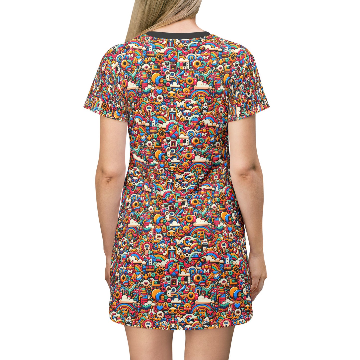 Neon Pop Playful Pop Culture Mashup T-Shirt Dress - 8404 Design-62