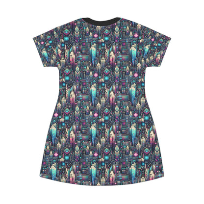 Digital Renaissance Tech-Forward Maximalism T-Shirt Dress - 8404 Design-56