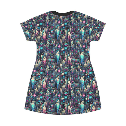 Digital Renaissance Tech-Forward Maximalism T-Shirt Dress - 8404 Design-56