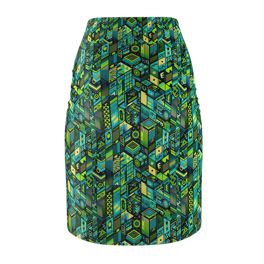 Tech-Infused Neon Tech-Forward Streetwear Women's Pencil Skirt - 8404 Design-61