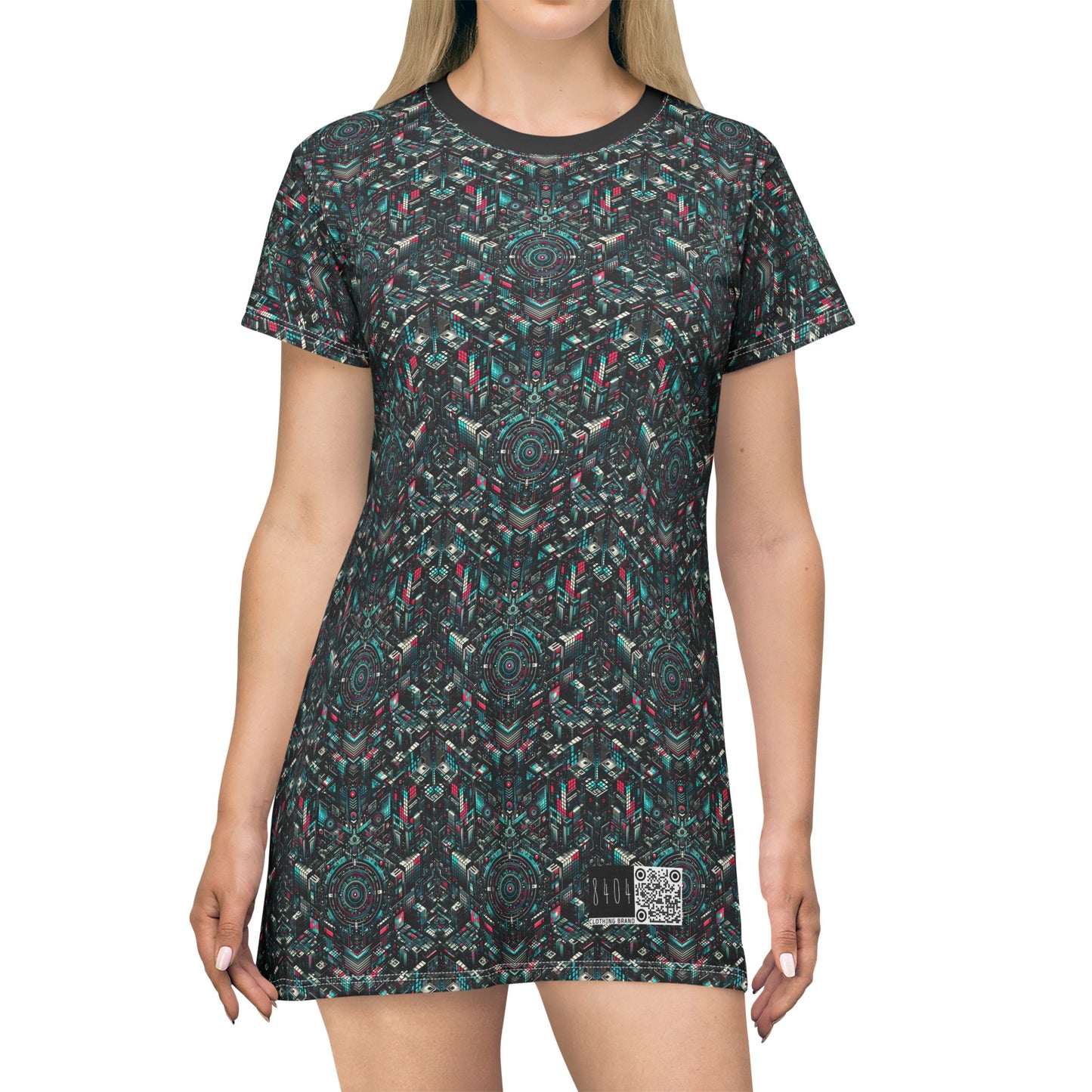 Digital Rebellion Tech-Inspired Streetwear T-Shirt Dress - 8404 Design-54