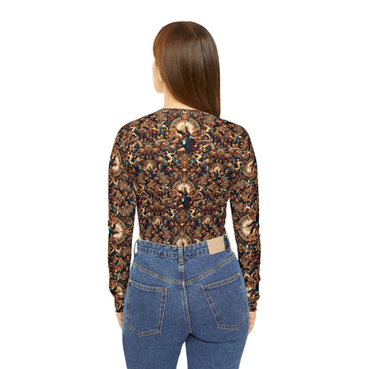 Digital Renaissance Luxurious Streetwear Inspired By Classical Art With a Modern Twist Women's Long Sleeve V-Neck Shirt - 8404 Design-64